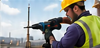 Site worker drilling with a power tool
