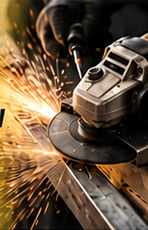 Sparks flying from an angle grinder cutting metal